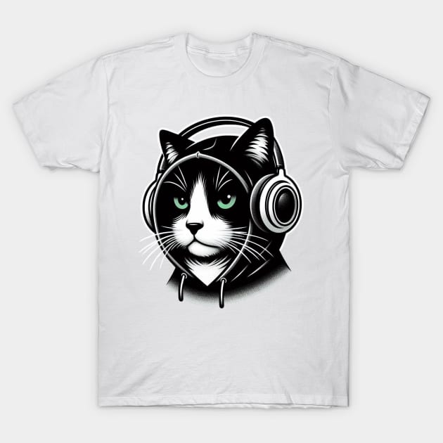 Emo Kitty with Beats T-Shirt by Shawn's Domain